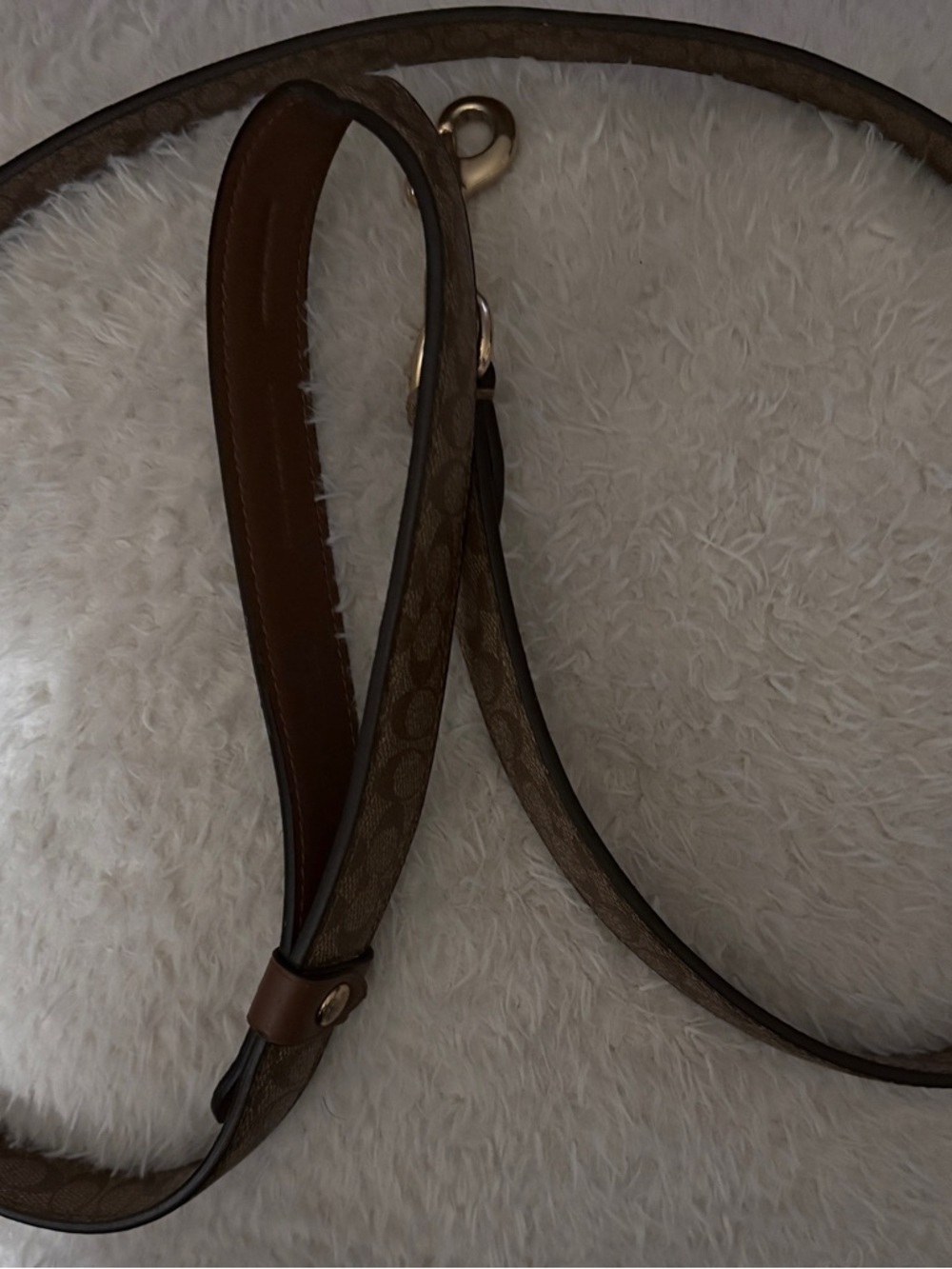 Coach Brown Signature Canvas Dog Leash with Leather Trim